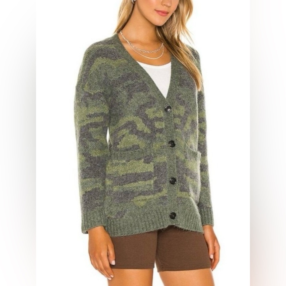 Rails Green And Gray Camo Cozy Button Cardigan